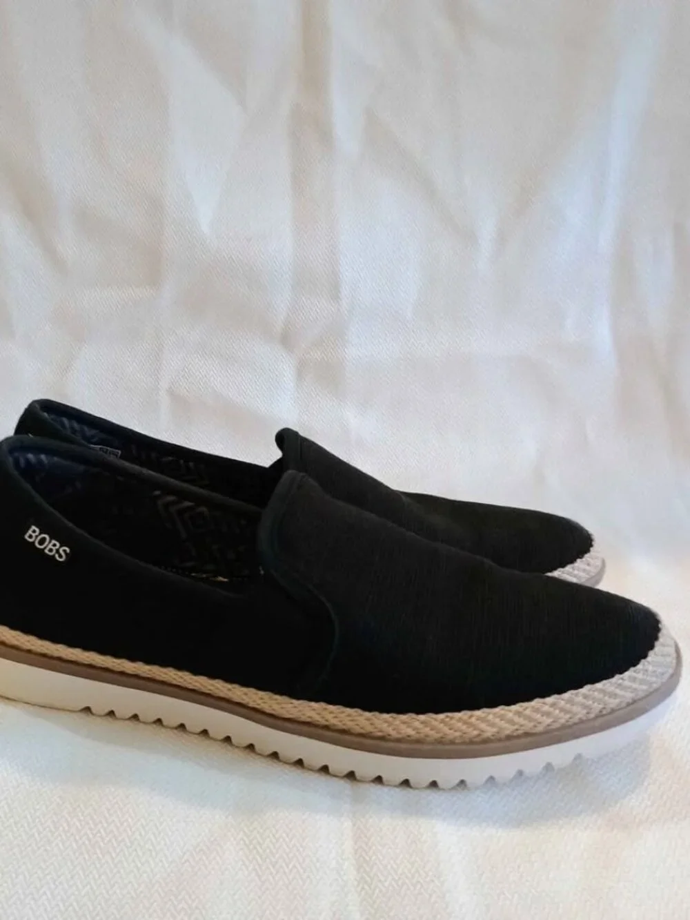 BOBS from Skechers Women's Black Canvas Flexpadrille slip-on Loafer Shoes 7